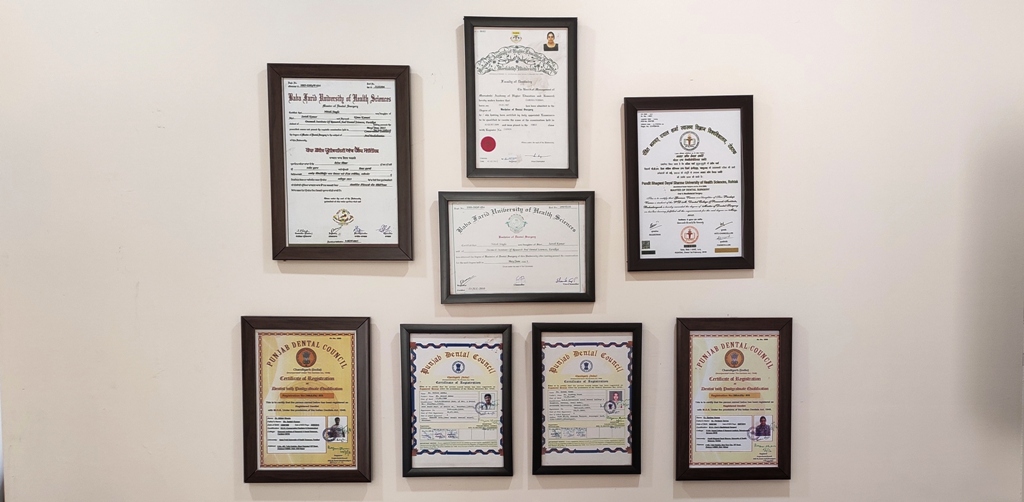 Mohali dentist Certificates
