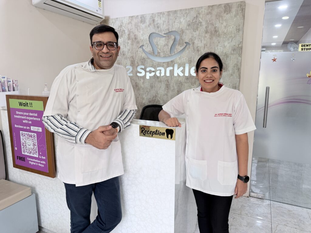 Dr. Garima Verma & Dr Nitish Singla in 32 Sparklets Dental Implant & Root Canal center, Mohali